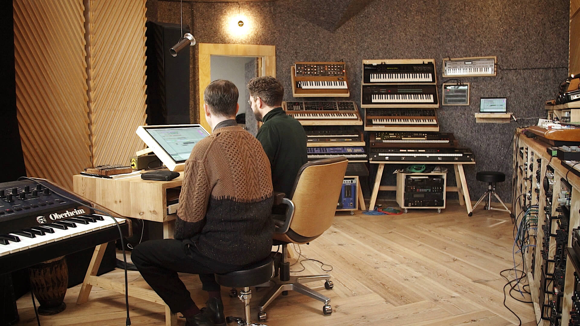 Kristian Beyer and Frank Wiedemann of Âme in their studio in our Tech Talk series on Youtube Synthesizer Oberheim Moog PPG Wave Yamaha Sequential Circuits Roland