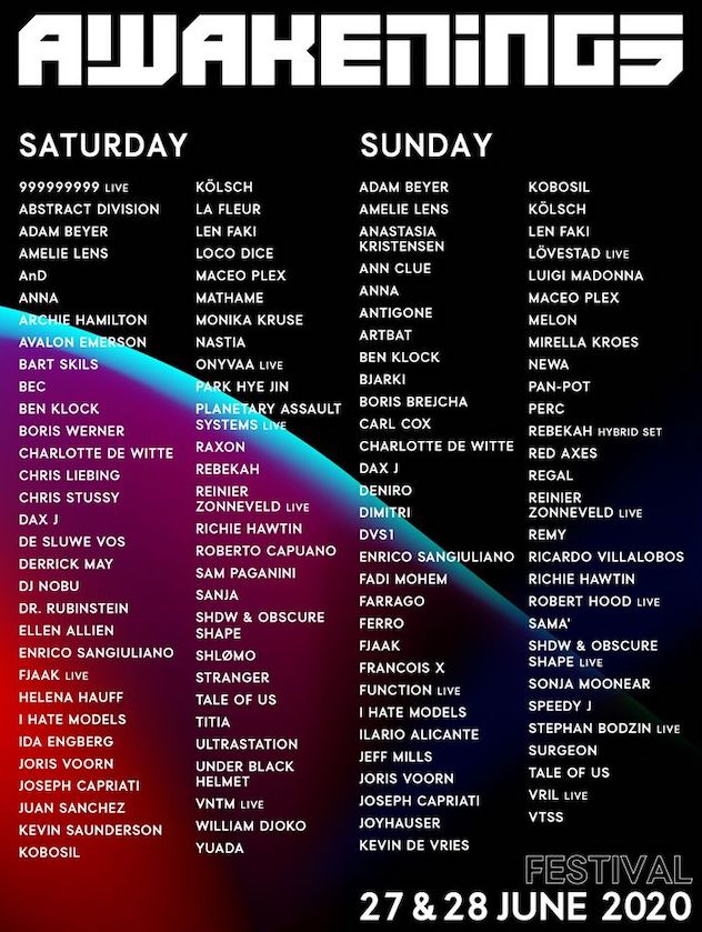 Line up Awakenings 2020